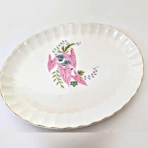 Vintage platter flowers W.S. George Pink Vine Print Caladiums Gold Trim